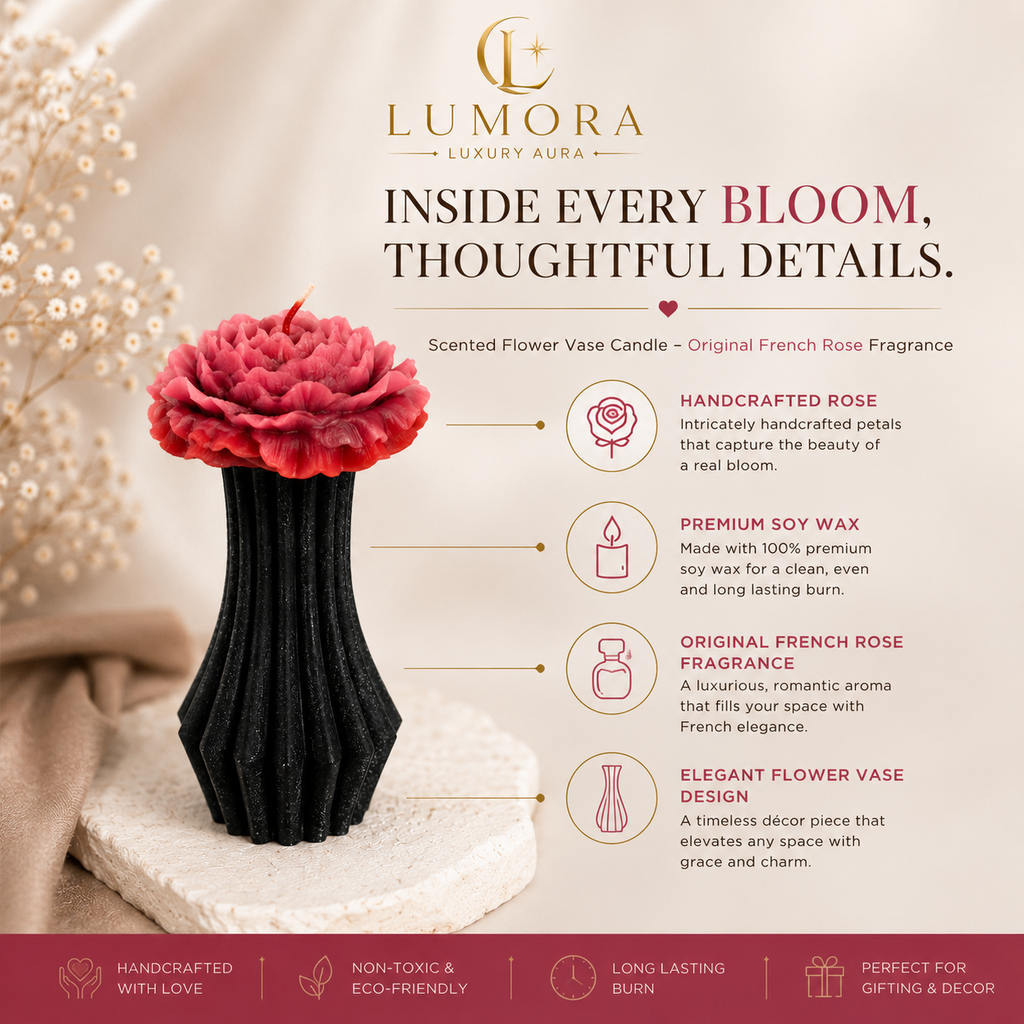 Scented Flower Vase Candle – Original French Rose