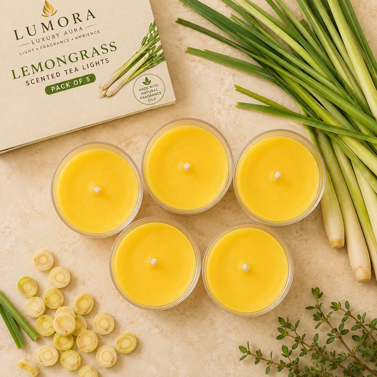 Lumora Lemongrass Scented Tea Lights (Pack of 5)
