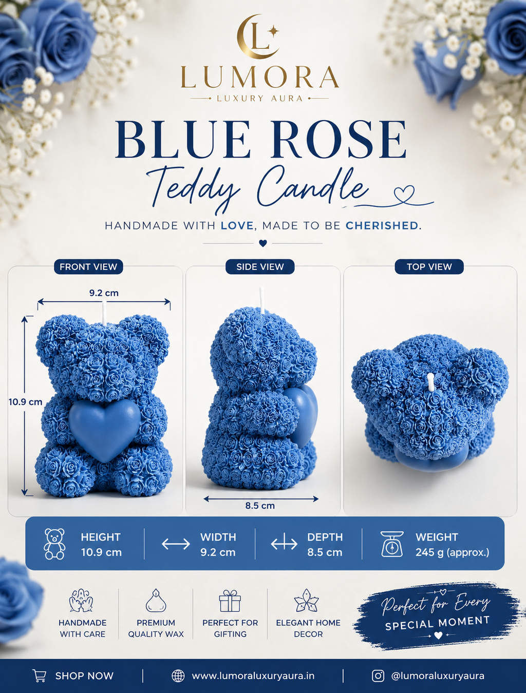 🌹 Lumora Rose Teddy Candle