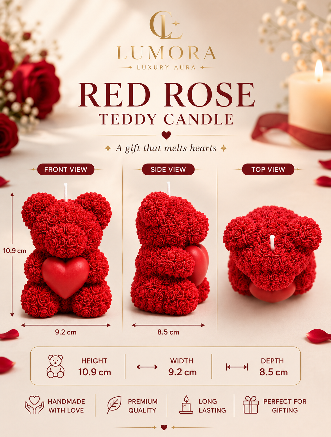 Lumora Rose Teddy Candle | Handmade Soy Wax Gift