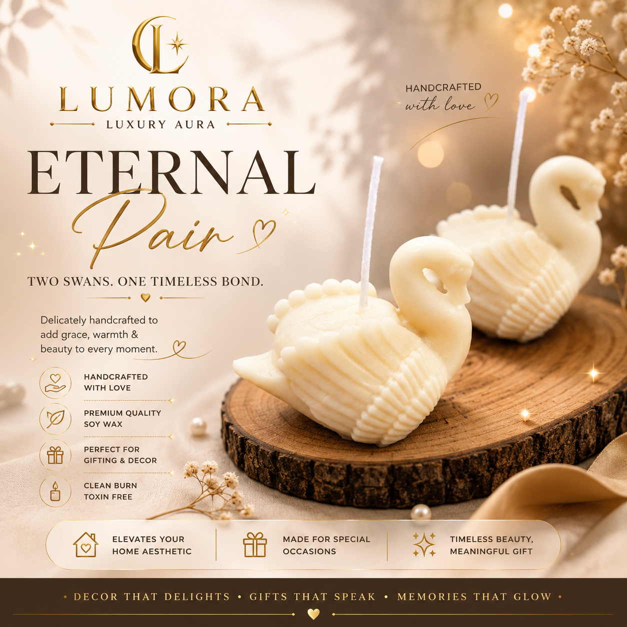 Lumora Eternal Pair – Swan Candle Set (Pack of 2)