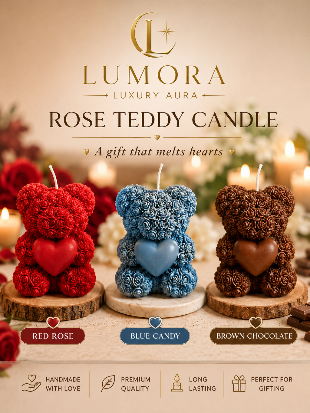 🌹 Lumora Rose Teddy Candle