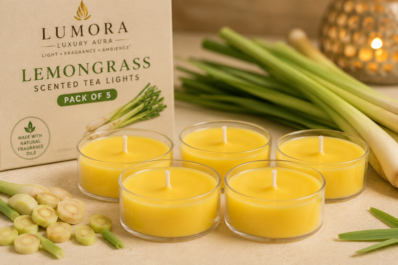 Lumora Lemongrass Scented Tea Lights (Pack of 5)