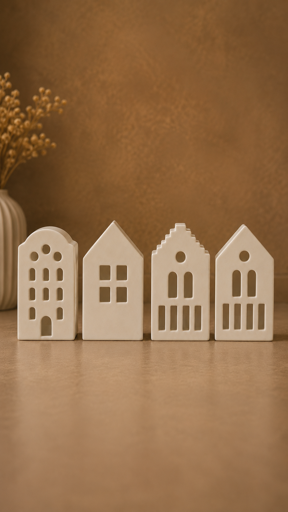 Handcrafted House Tealight Holder Set of 4 – Jesmonite Home Décor