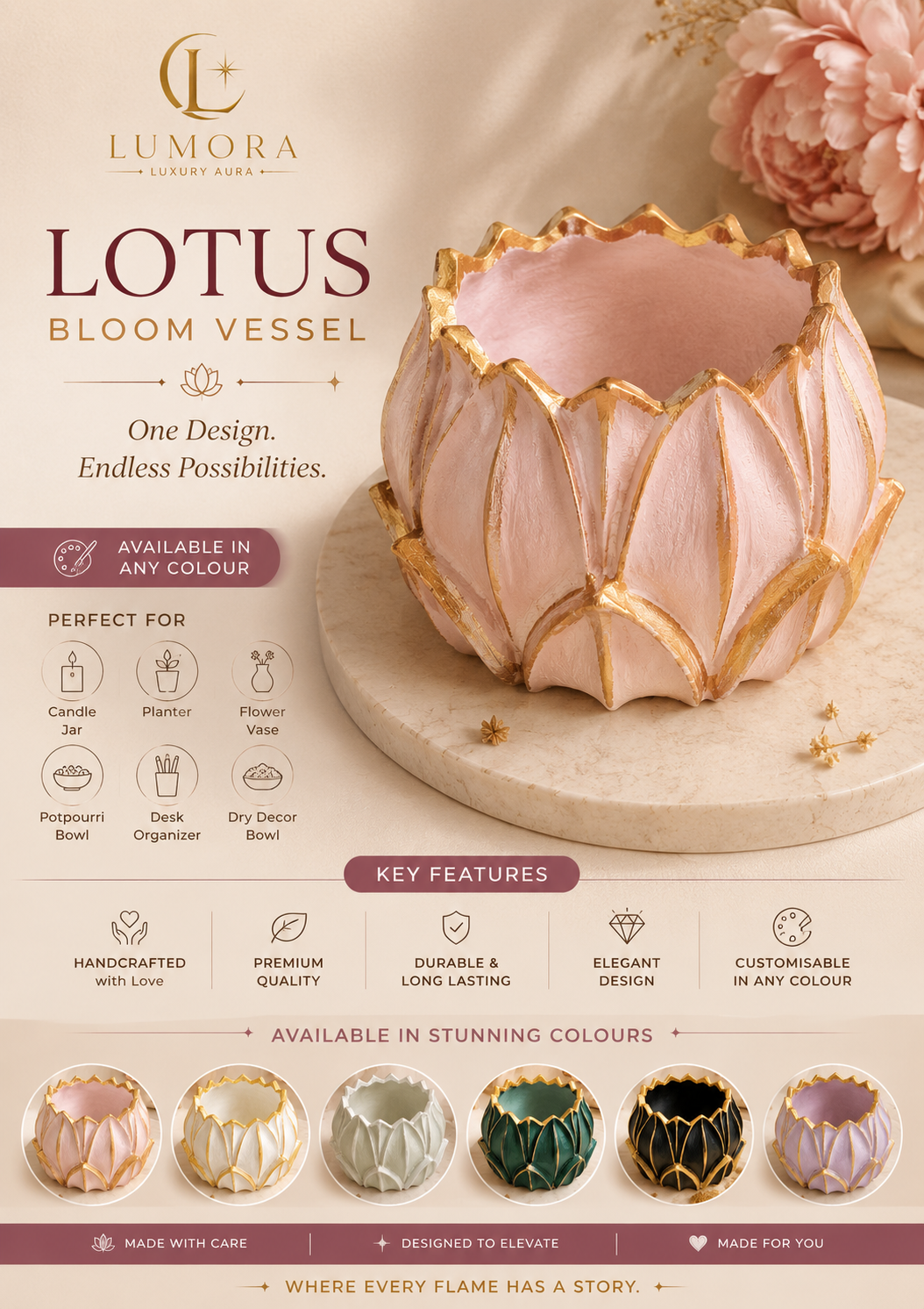 Lotus Bloom Vessel | Handcrafted Decorative Jar & Planter