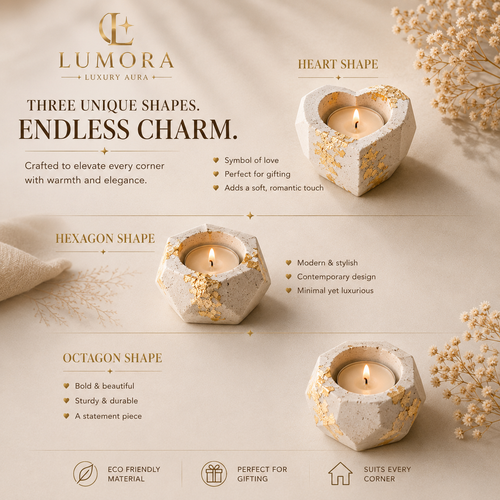 Lumora Geometric Candle Holder | Heart, Hexagon & Octagon | Gold Leaf Collection