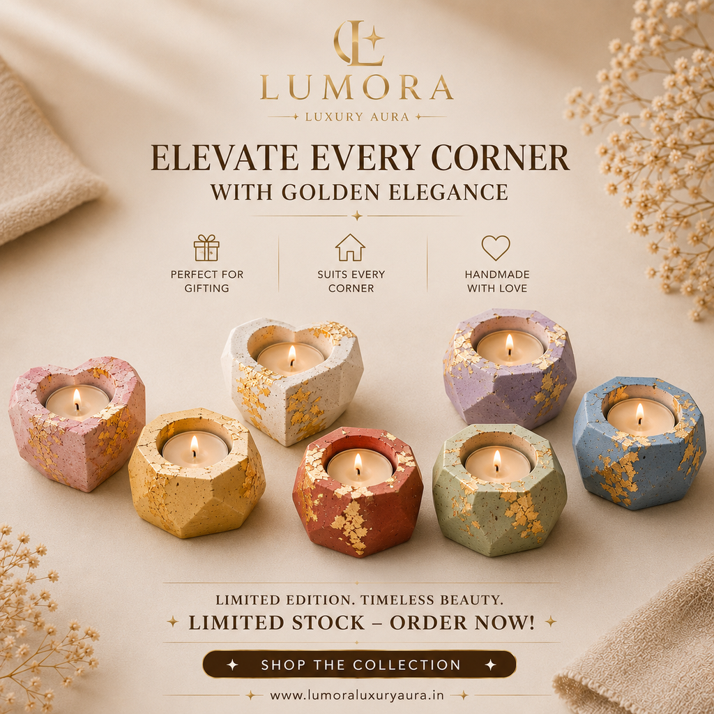 Lumora Geometric Candle Holder | Heart, Hexagon & Octagon | Gold Leaf Collection